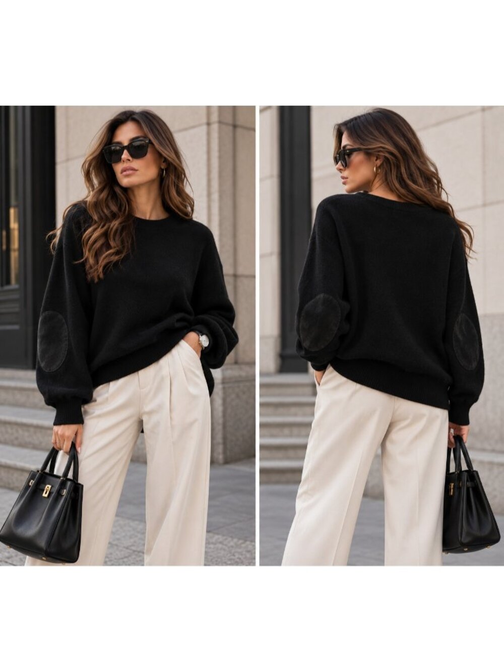 J.Crew Collection Italian Cashmere Black Sweater Elbow Patches Size S
